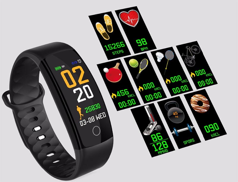 Экран и характеристики QS01 Sports Smart Bracelet