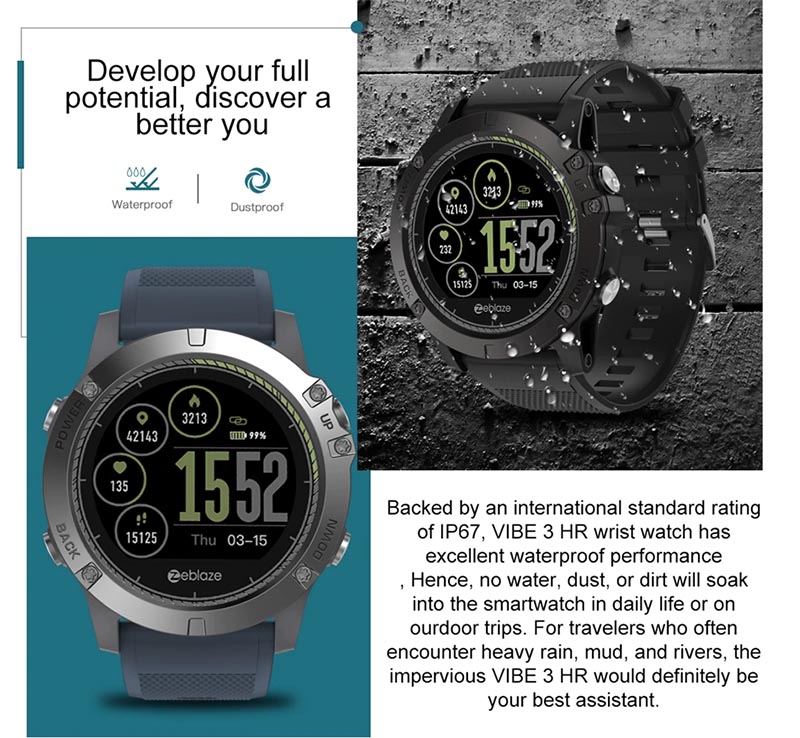Умные часы Zeblaze Vibe 3 HR с 1,22-дюймовым дисплеем, датчиком пульса и IP67