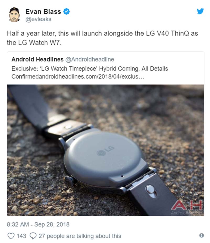 Умные часы LG Watch W7 могут представить 3 октября